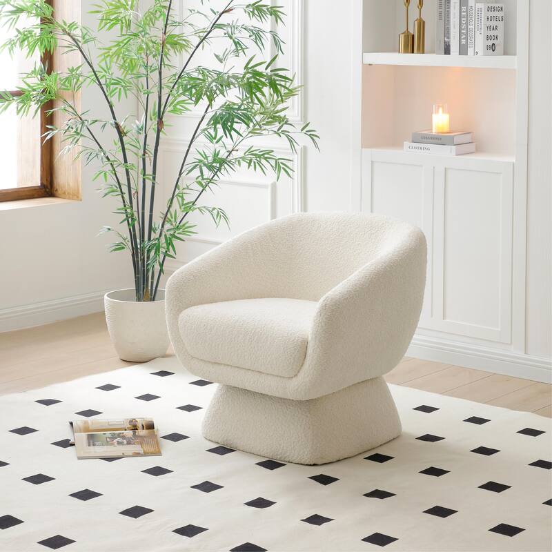 Comfy Boucle Upholstered Leisure Armchair, Square Accent Chair with Solid Wood Frame, Ergonomic Reading Sofa Chair - White