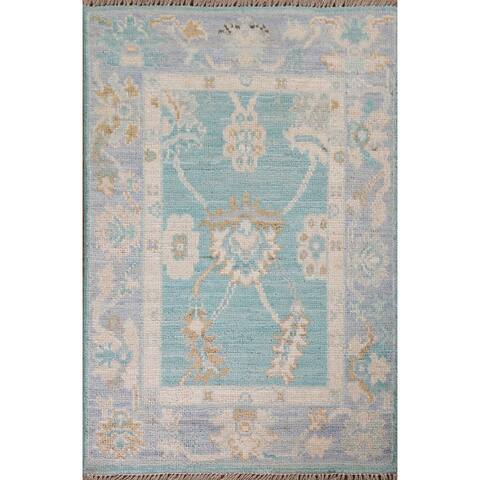 Traditional Turquoise Oushak Oriental Rug Hand-knotted Wool - 2'0" x 2'11"