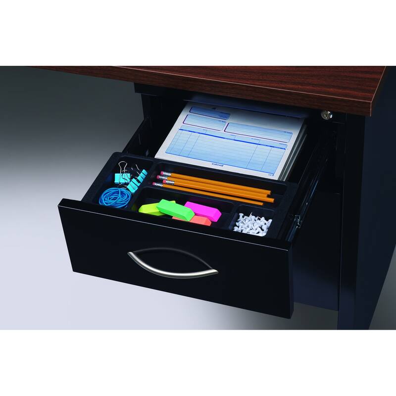 Hirsh 24D x 48W Right Hand Return for Single Pedestal Desk, Black / Walnut