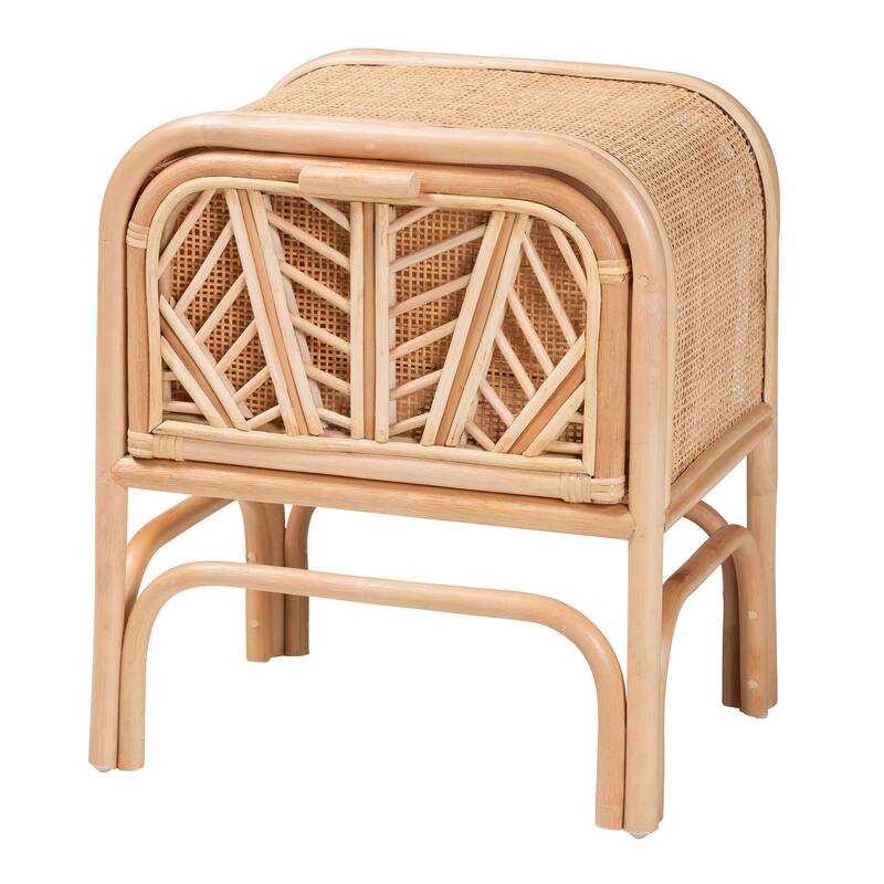 Carabella Bohemian Natural Rattan 1-Drawer Nightstand - 1-drawer