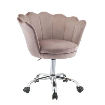 Modern Luxury Style Shell Design Swivel & Adjustable Office Chair with Channeled Tufted Backrest and Chrome Finish Base