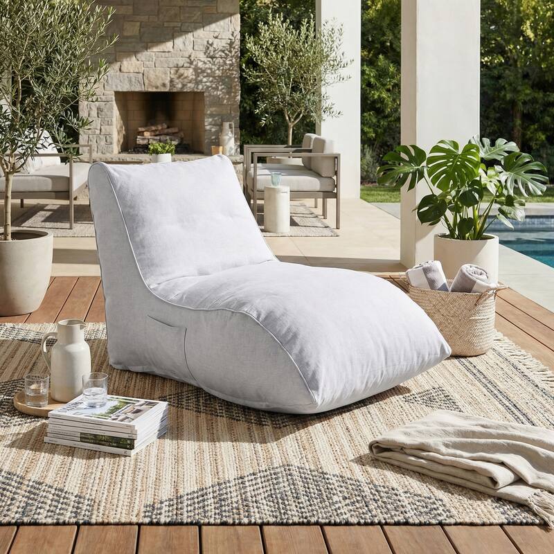 Christopher Knight Home - Ethel Casual Outdoor Upholstered Bean Bag Chair - Single - Gray