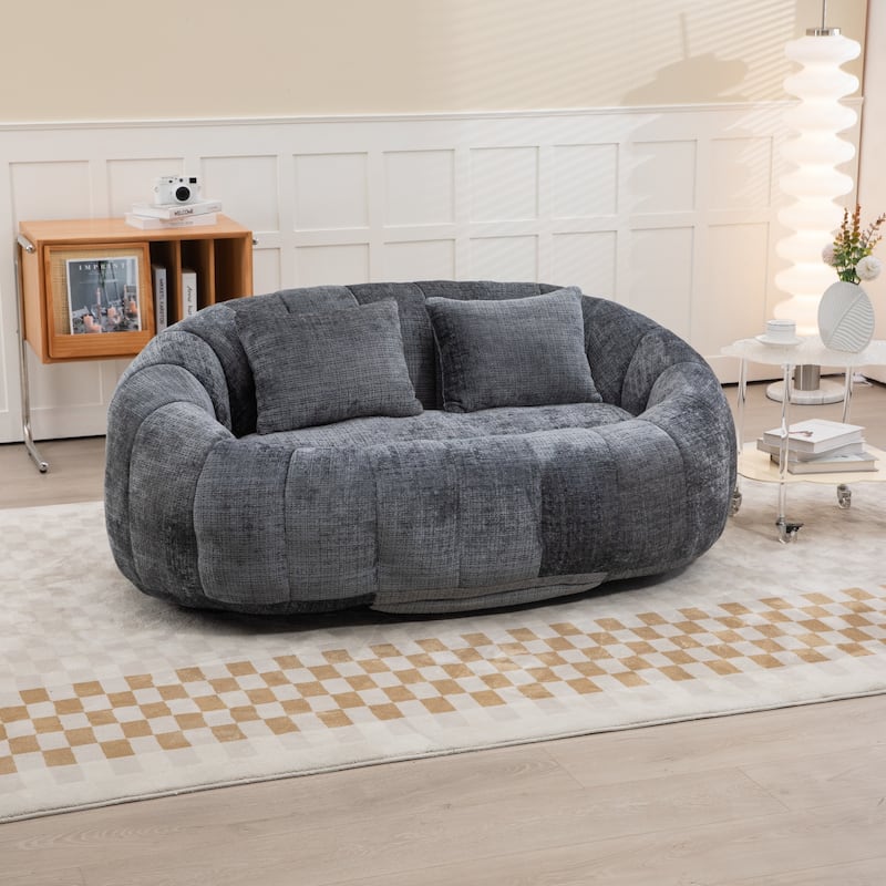 Modern Chenille 2-Seater Bean Bag Chair with 2 Pillows