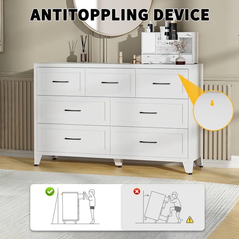 Bedroom Dresser Metal Storage Cabinet with Drawers, Space-Saving Chest of Drawers for Bedroom Living Room Entryway