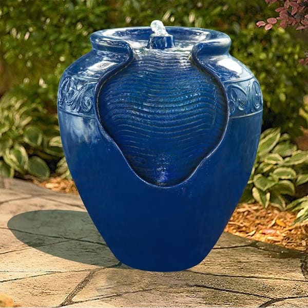 slide 2 of 5, Teamson Home - Outdoor Glazed Pot Floor Fountain - Royal Blue