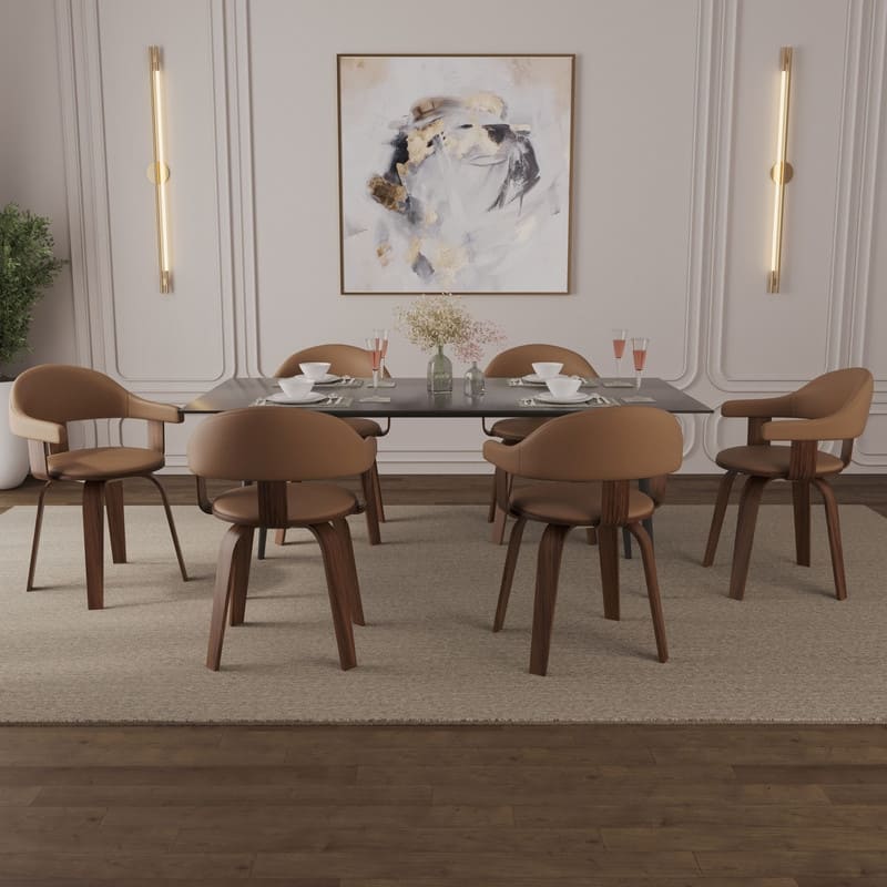 Brivo Modern Leather Swivel Accent Dining Chair in Solid Wood Frame with Open Curved Back Design for Home Living or Dining Room