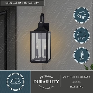 VAXCEL Old Town 19.5 in. H 2-Light Black Transitional Outdoor Wall Sconce, Durable Metal, Clear Glass Shade, LED Compatible