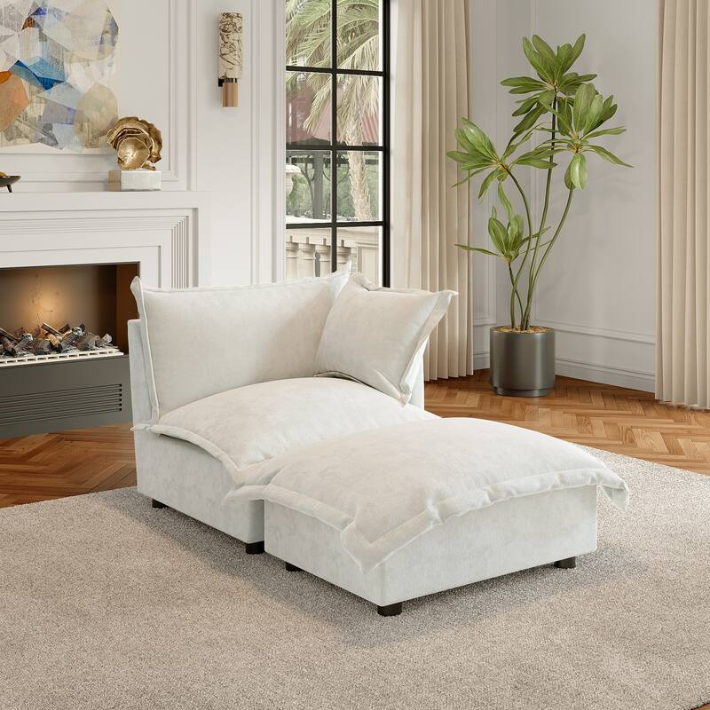 Modern Cloud Chaise Longue Accent Chair with Ottoman set - Corner Chair+ottoman - Beige-right