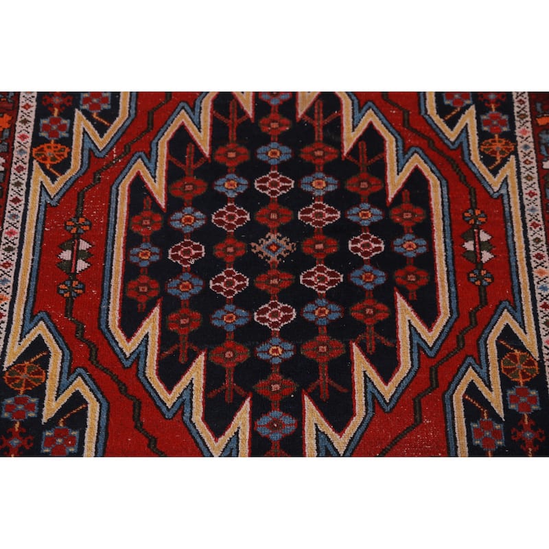 Hand Knotted Oriental 100% Wool Carpet Traditional Medallion Navy Blue & Blues Hamedan Area Rug - 6' 7'' X 4' 2''