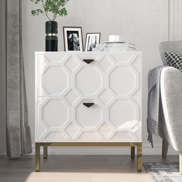 slide 2 of 36, Clihome Wooden 2-Drawer Storage Nightstand White