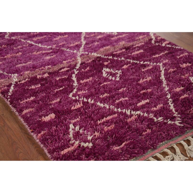 Purple Plush Moroccan Oriental Accent Rug Hand-Knotted Wool Carpet - 2'11" x 5'5"