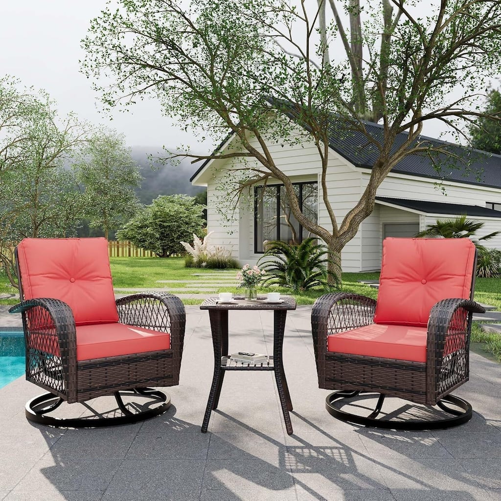 3-Piece Swivel Rocking Patio Chairs Set for Poolside Garden Deck - 3PCs