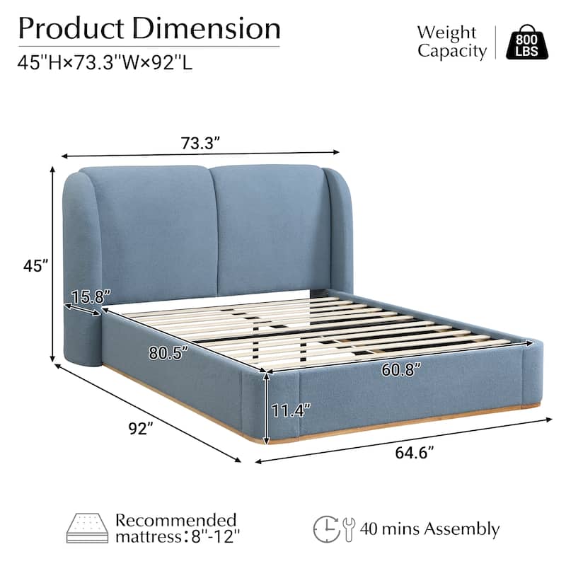 Christopher Knight Home - Valerian Boucle Upholstered Platform Bed with Double-Pillow Headboard