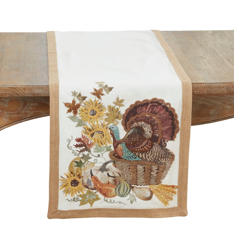 Embroidered Turkey Table Runner - 16"x72" - Multi - 16"x72"