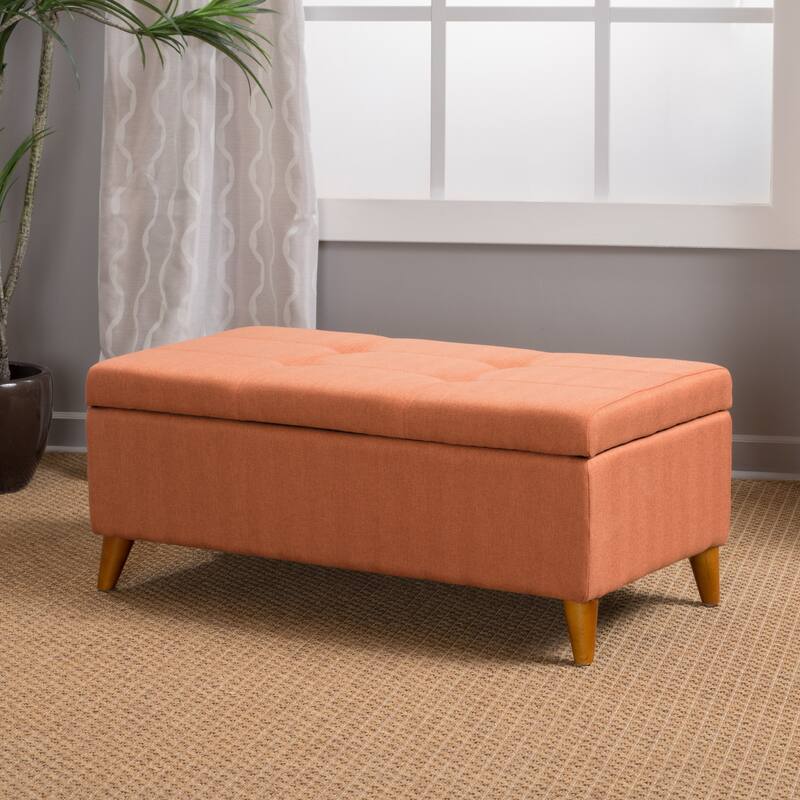 Home Decor,Tufted Ainsley Button Storage Ottoman Bench with Hinged Lid, Ottoman Bench with Storage - Orange