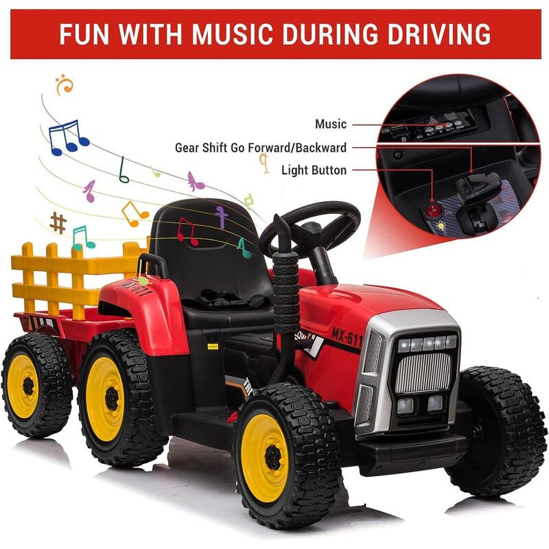 35W Kids Ride On Tractor, Electric Vehicle Car with Trailer & Remote Control