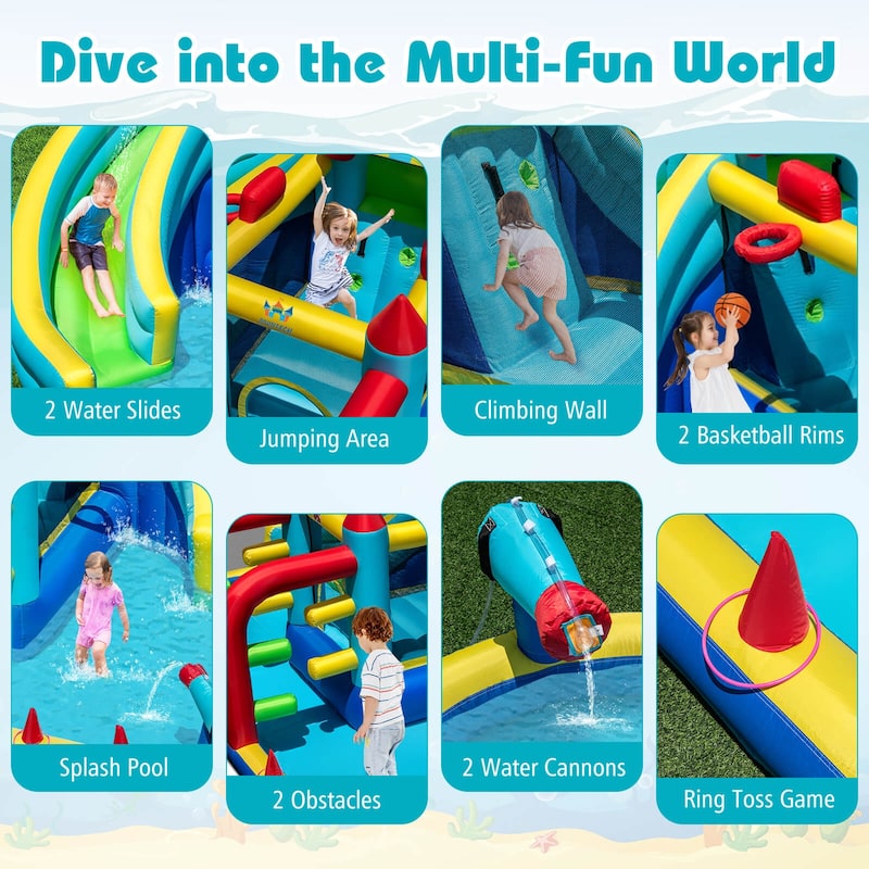 Costway Inflatable Water Park with Climbing Wall Splash Pool Water - Multi-Colored