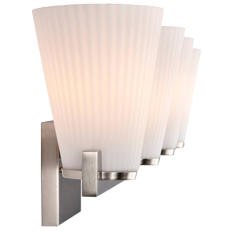 Royale 4 Light Vanity Brushed Nickel Finish Ribbed White Glass - Brushed Nickel