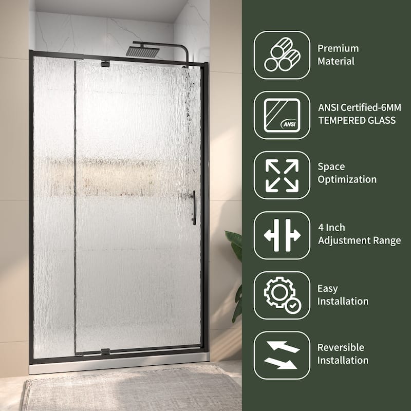 Modland 42'' / 48''W x 71''H Auto-Rise Pivot Shower Door - Rain Pattern 6mm Glass, 4" Adjustable, Space-Saving Frame