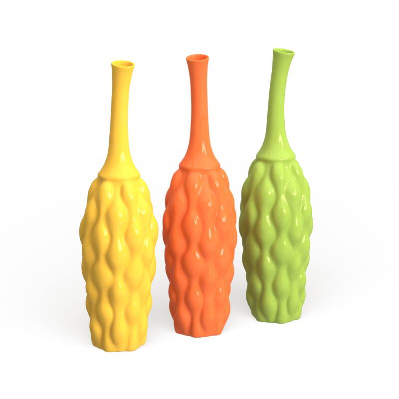 Multi Colored Ceramic Decorative Vase (Set of 3) - 5W x 5L x 18H - 5W x 5L x 18H - Multi