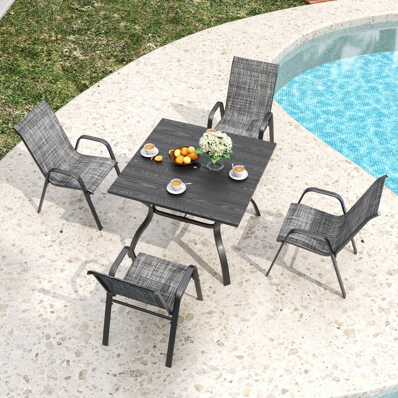Outdoor Dining Chair 4-Piece Set - Wide Seat 350 lbs Capacity - Waterproof & Rust-Resistant Teslin Fabric Metal Frame - Gray
