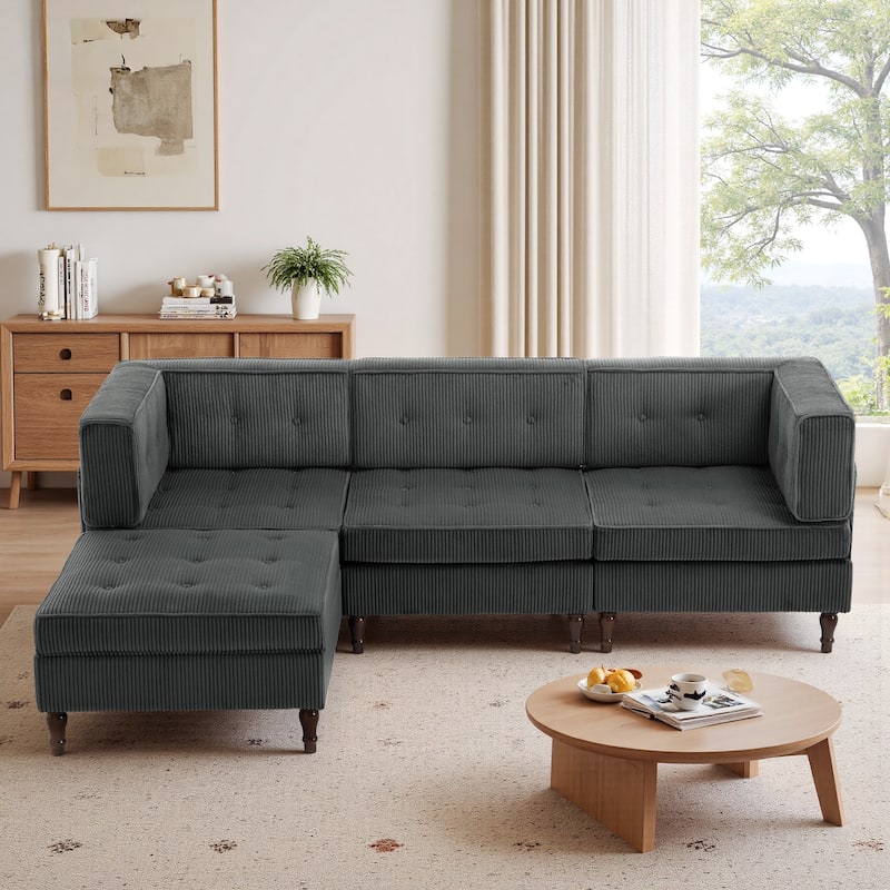 Oversized Sofa Corduroy Tufted Modular Sectional Set