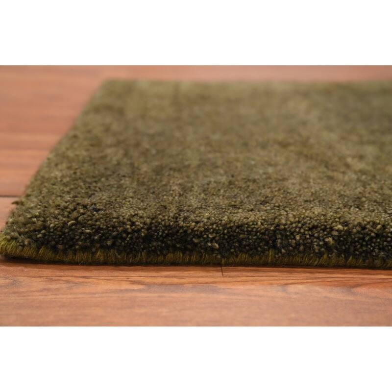Hand Knotted Oriental 100% Wool Carpet Modern Solid Green Gabbeh Runner Rug - 4' 9'' X 2' 5''