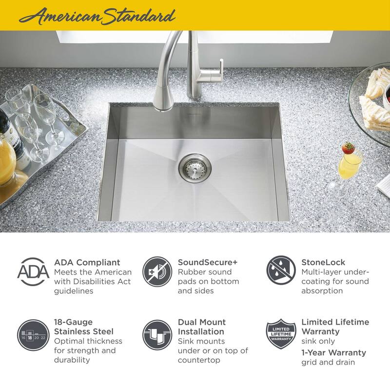 American Standard Edgewater 25" Drop In or Undermount Single Basin