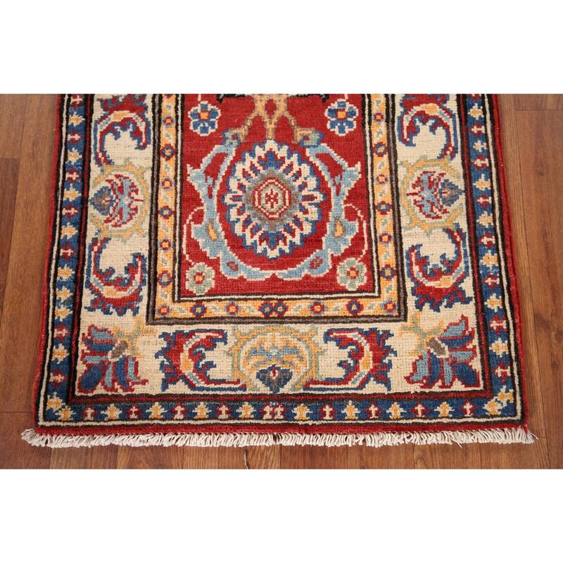 Red Kazak Runner Rug Hand-Knotted Hallway Wool Carpet - 2'1" x 6'1"