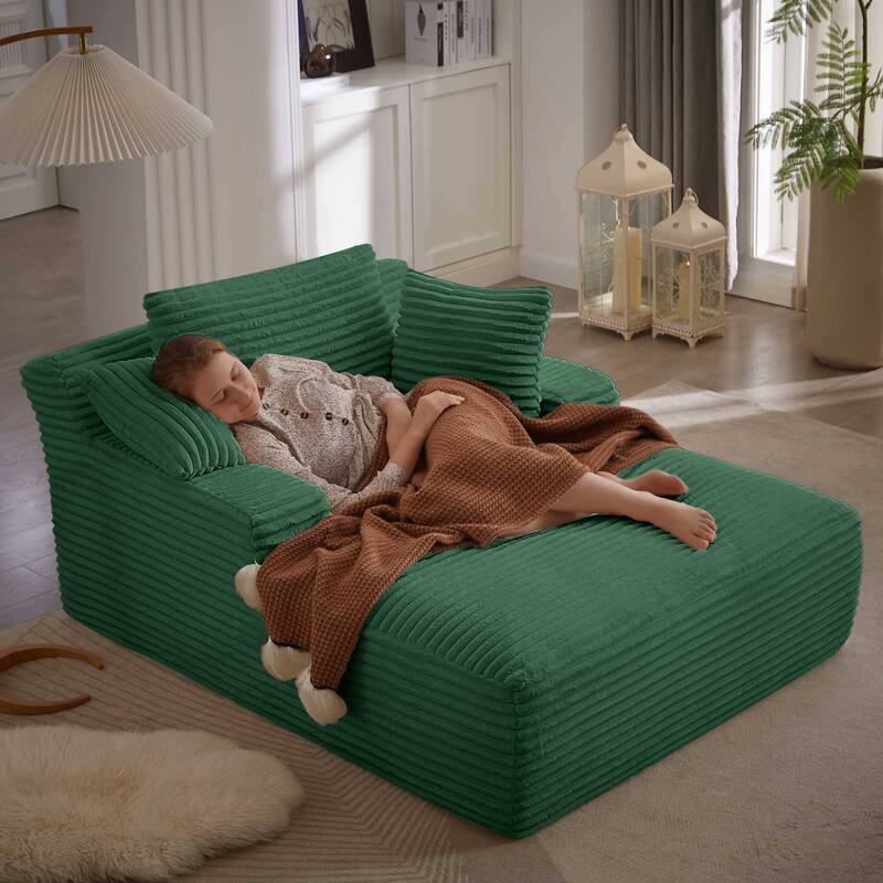 Rossetta Corduroy Upholstered Modern Oversized Chaise Lounge Chair - Dark Green