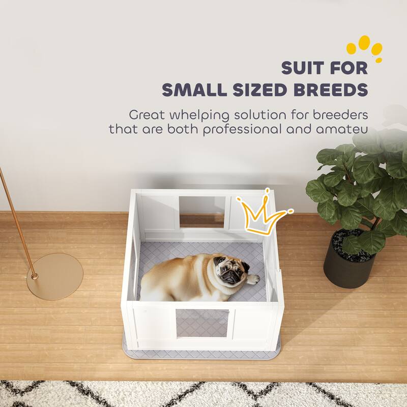 PawHut Whelping Box for Dogs with Waterproof Whelping Pad, Dog Whelping Pen with Clear Panels, 33.1" L x 31.5" W x 18.9" H