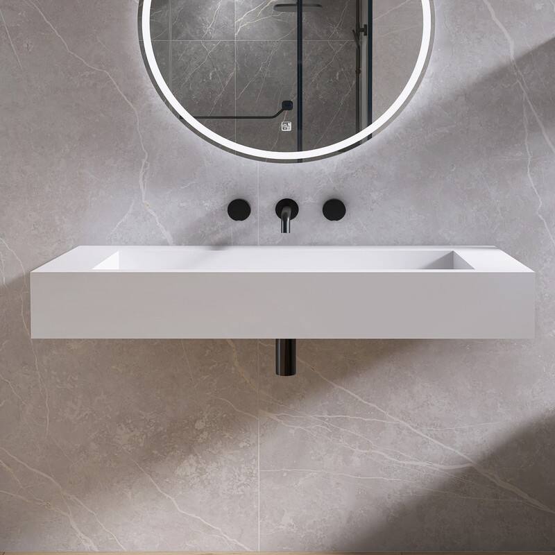 MEDUNJESS 42" Bathroom Sink Solid Surface Bathroom Vessel Sink - 42'' - White