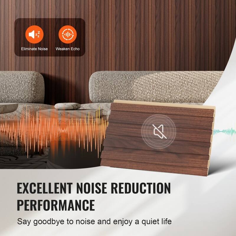 34.8 Sq Ft WPC Acoustic Wall Panels 8 Pieces Fire-Resistant Slat Design for Soundproof Room Decor - 96.5" x 6.5" x 0.35"