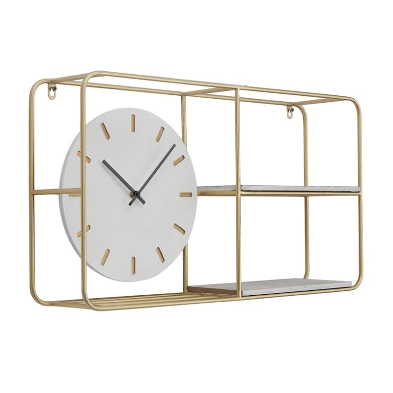 Metal 2 Shelf Wall Clock - Gold - Roche River Decor