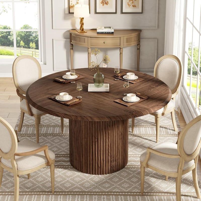 Round Dining Table for 4, Farmhouse Kitchen Table with Metal Base (Chairs Not Included)