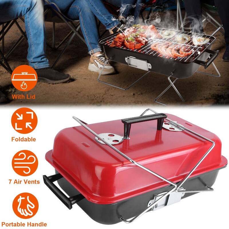Portable Charcoal Grill Tabletop Foldable BBQ for Camping - 19.7 x 10.63 x 11.8in