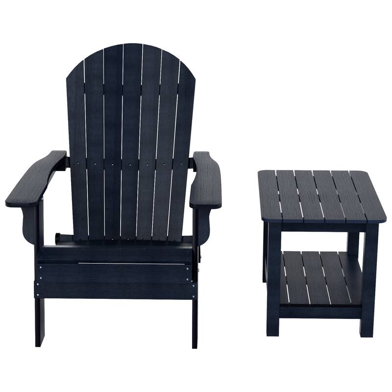 Vineyard HIPS Outdoor Folding Eco-Friendly All Weather Seashell Adirondack Chair with Side Table (2-Piece Set)