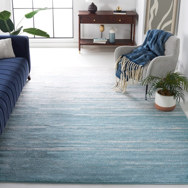SAFAVIEH Adirondack Vera Modern Ombre Distressed Stripe Area Rug - 11' x 15' - Aqua/Ivory