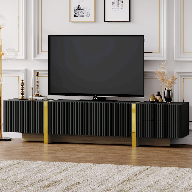 74" TV Stand with Cabinets, Drawers & Gold Legs for TVs Up to 80" - Black