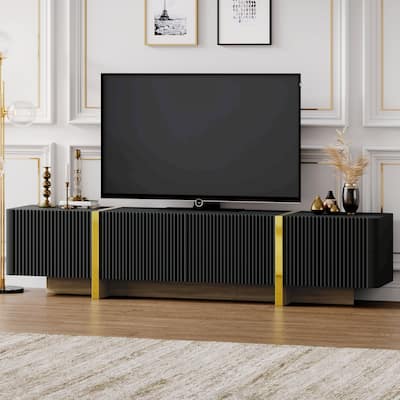 TV Stand for TVs Up to 80", Storage Entertainment Center with 2 Cabinets & 2 Drawers, TV Console Table with Golden Legs