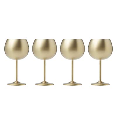 Cambridge 12 Oz Brushed Gold Stainless Steel Red Wine Glasses, Set of 4