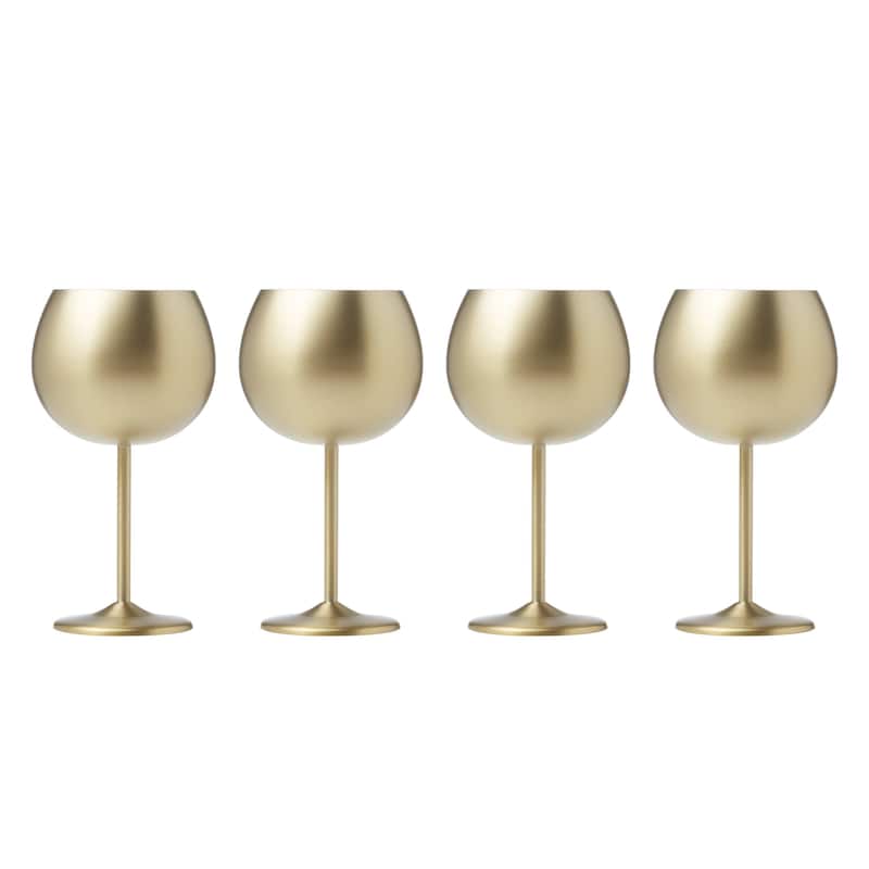 12 Oz Brushed Gold Stainless Steel Red Wine Glasses, Set of 4 Bed