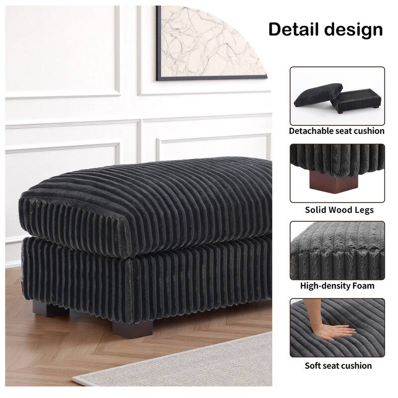 40" W Oversized Rectangle Plush Corduroy Ottoman