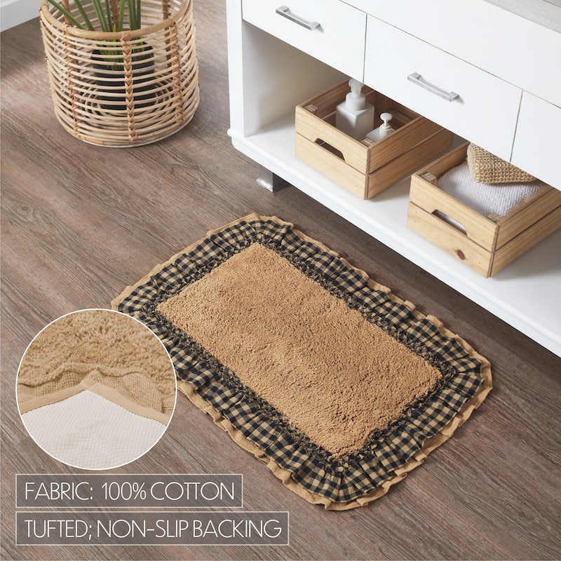 Burlap Natural w/ Black Check Bathmat 20x30 - 20x30 - Tan
