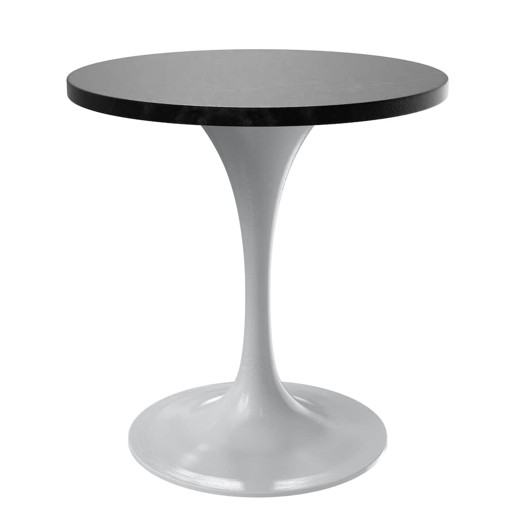 LeisureMod Verve 27" Round Dining Table with MDF Wood TableTop and White Steel Base for Kitchen & Dining Room - 27.56"