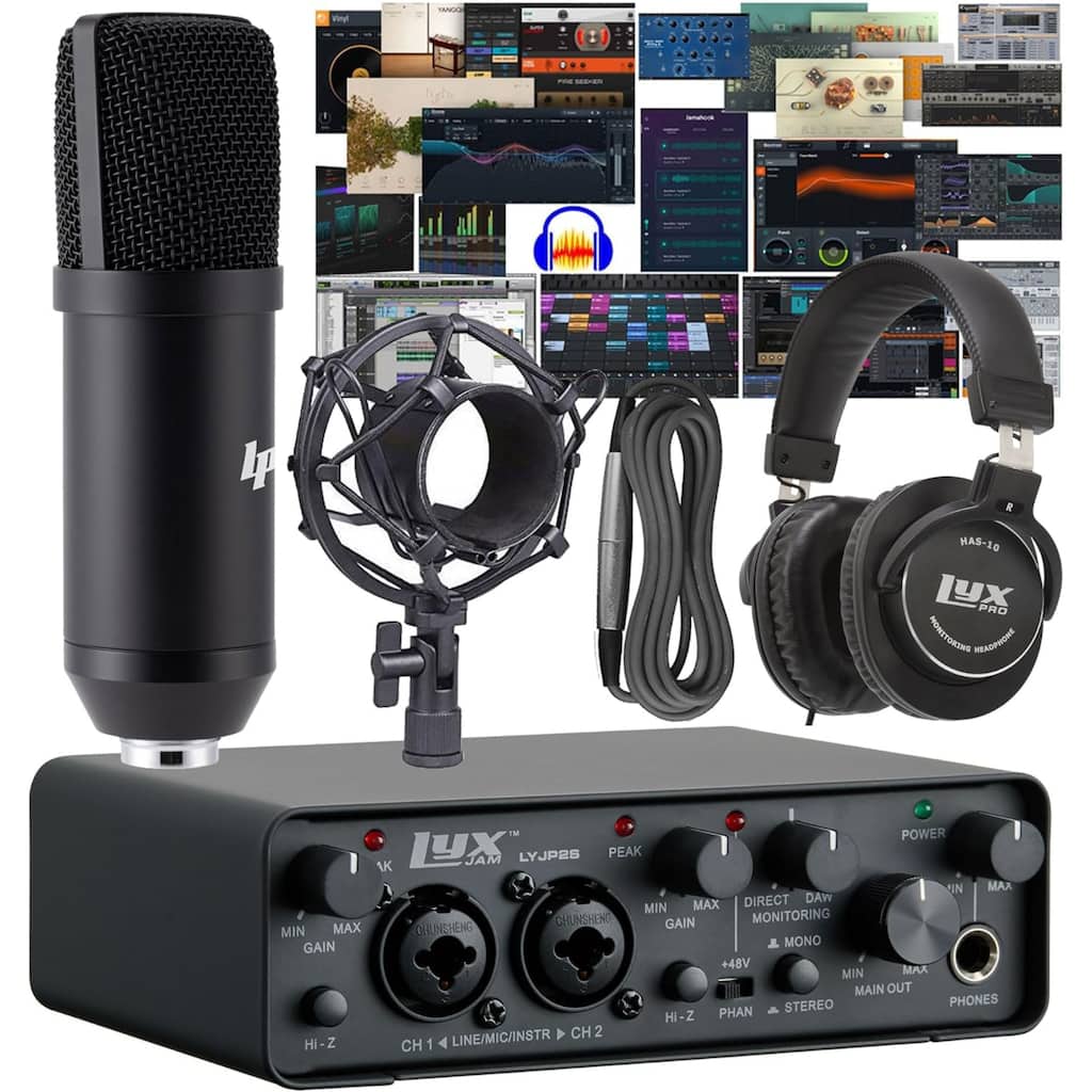 LyxJam 2x2 Recording USB Audio Interface with ASIO Driver, Studio Software Bundle & Accessories