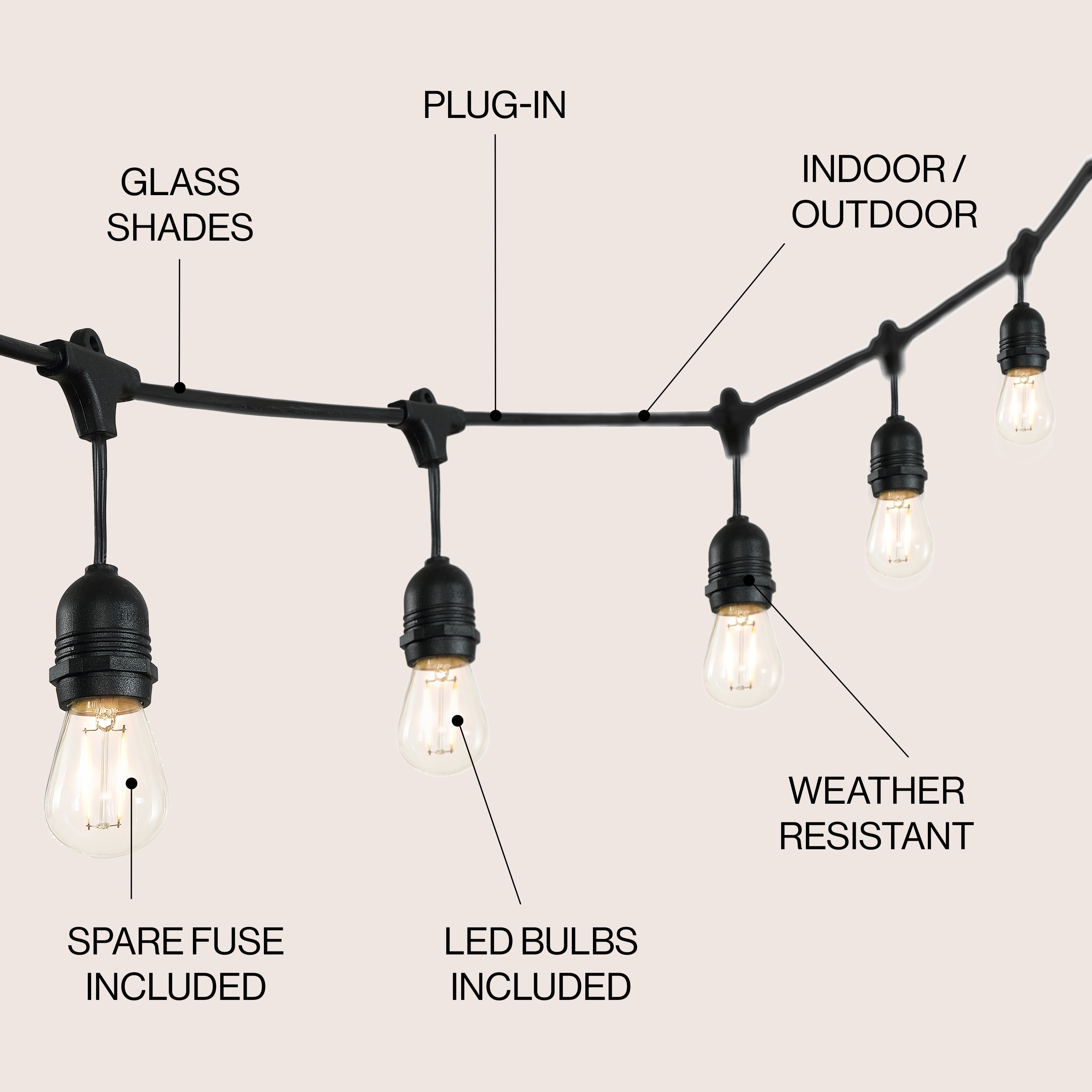15 Light Indoor Outdoor 48 ft. LED S14 Edison Buld String Lights by JONATHAN Y On Sale Bed Bath Beyond 35689718