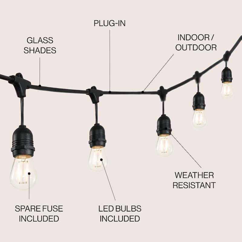 15-Light Indoor/Outdoor 48 ft. LED S14 Edison Buld String Lights by JONATHAN Y