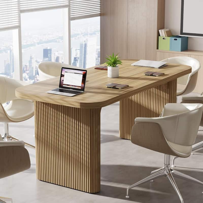 Modern Conference Table, Office Meeting Seminar Boardroom Table - Oak