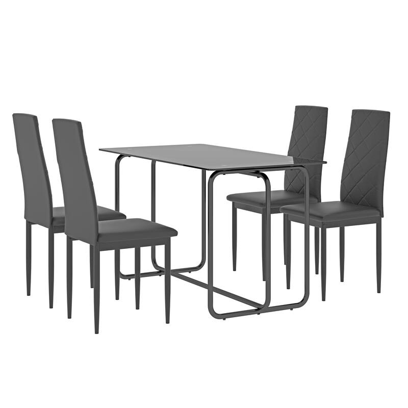 Modern 5Piece Dining Set with Rectangle Glass Top Dining Table and Upholstered Dining Chairs
